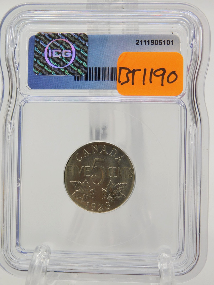 1928 CANADA FIVE CENT ICG MS63 (BT1190)
