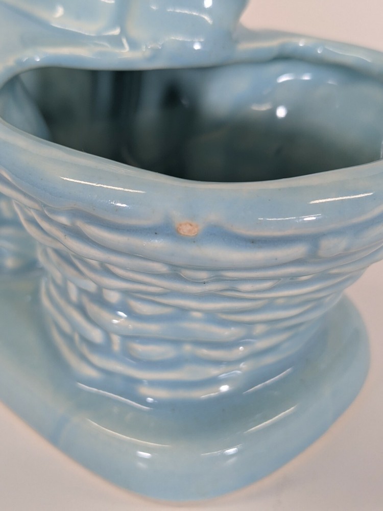 Weil Ware Girl with Baskets Ceramic Double Planter Blue 6"