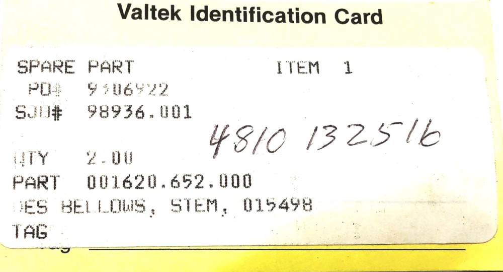 Flowserve Bellows 001620.652.000 NOS