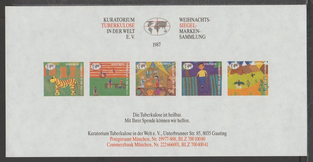 ✔️ GERMANY Tuberculosis stamps 1987. complete sheet IMPERFORATE