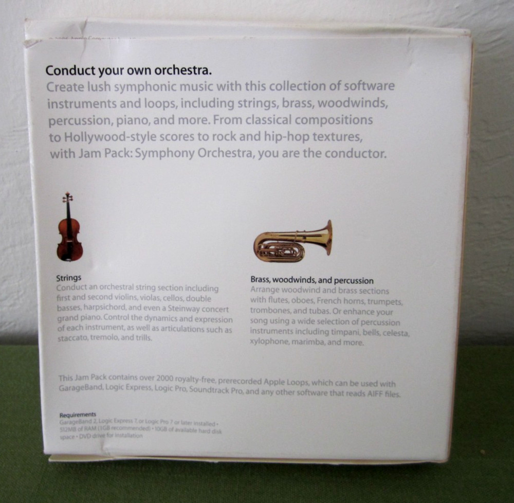 Apple GarageBand Jam Pack Symphony Orchestra Two Discs Install Disc 1 & 2