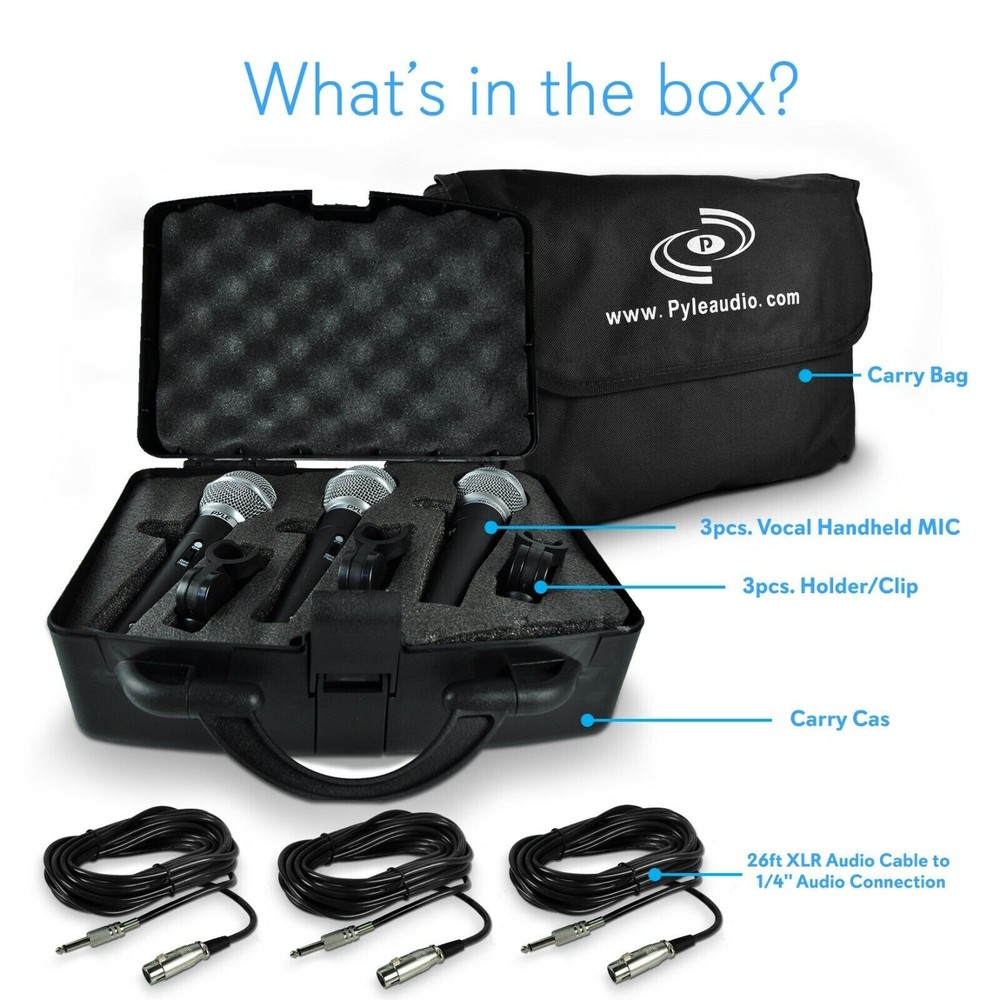 NEW Pyle PDMICKT34 Dynamic Microphone Kit (3) Professional Handheld Mics