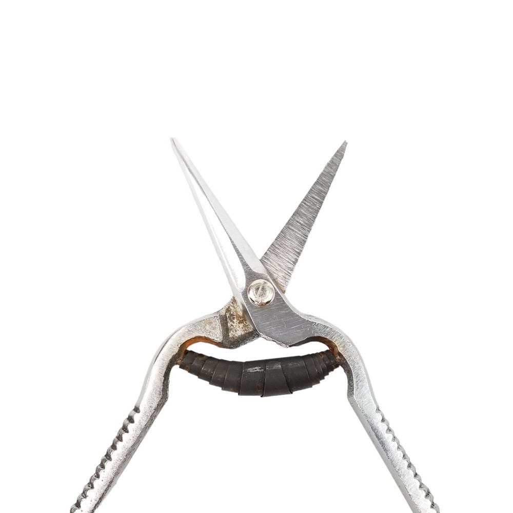 Vintage Solid Metal Scissors Silver Tone Spring Locking Shears 7"