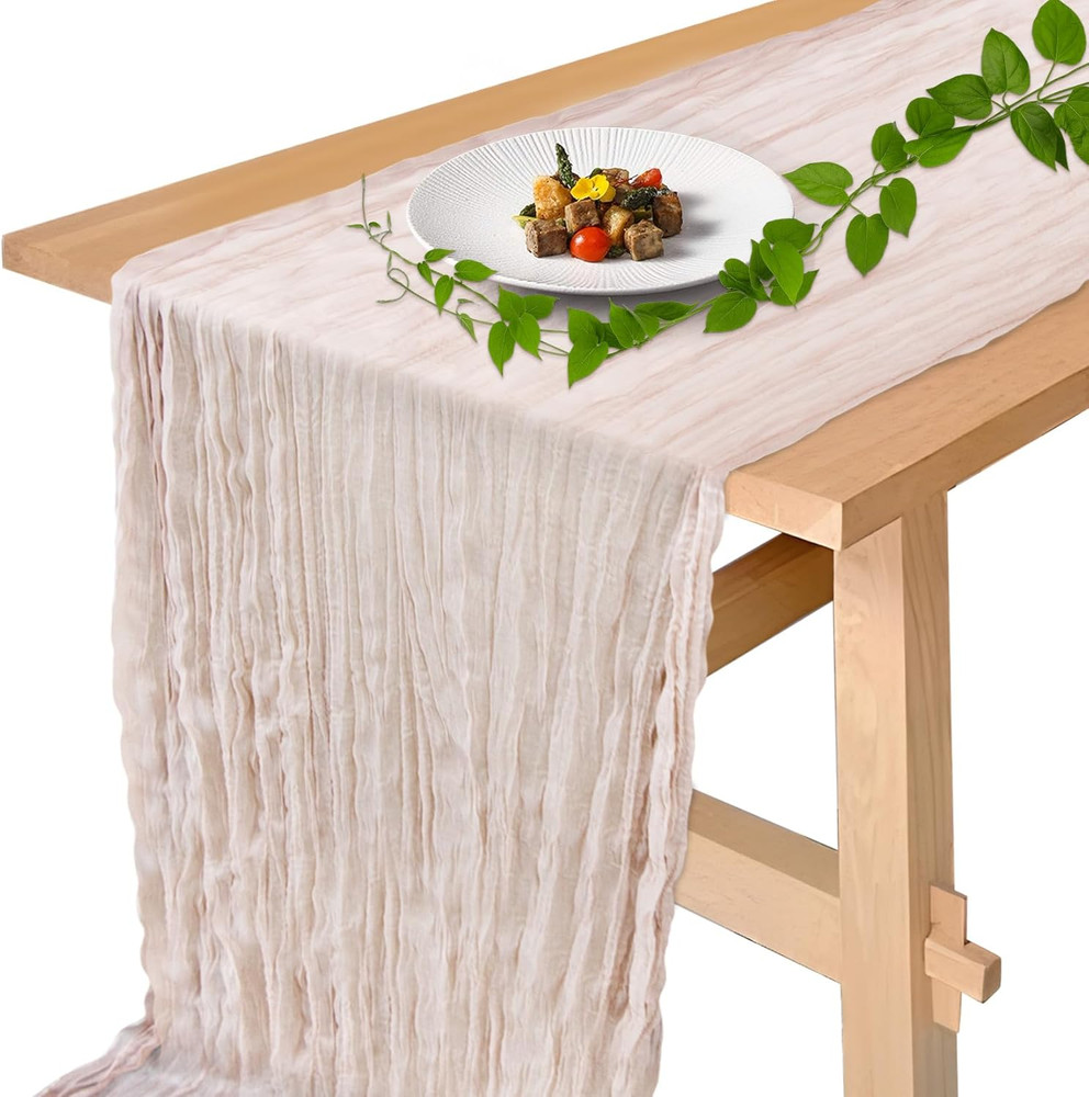 Easter Cheesecloth Table Runner - Grayish Pink Spring Boho Table Cloth for Brida