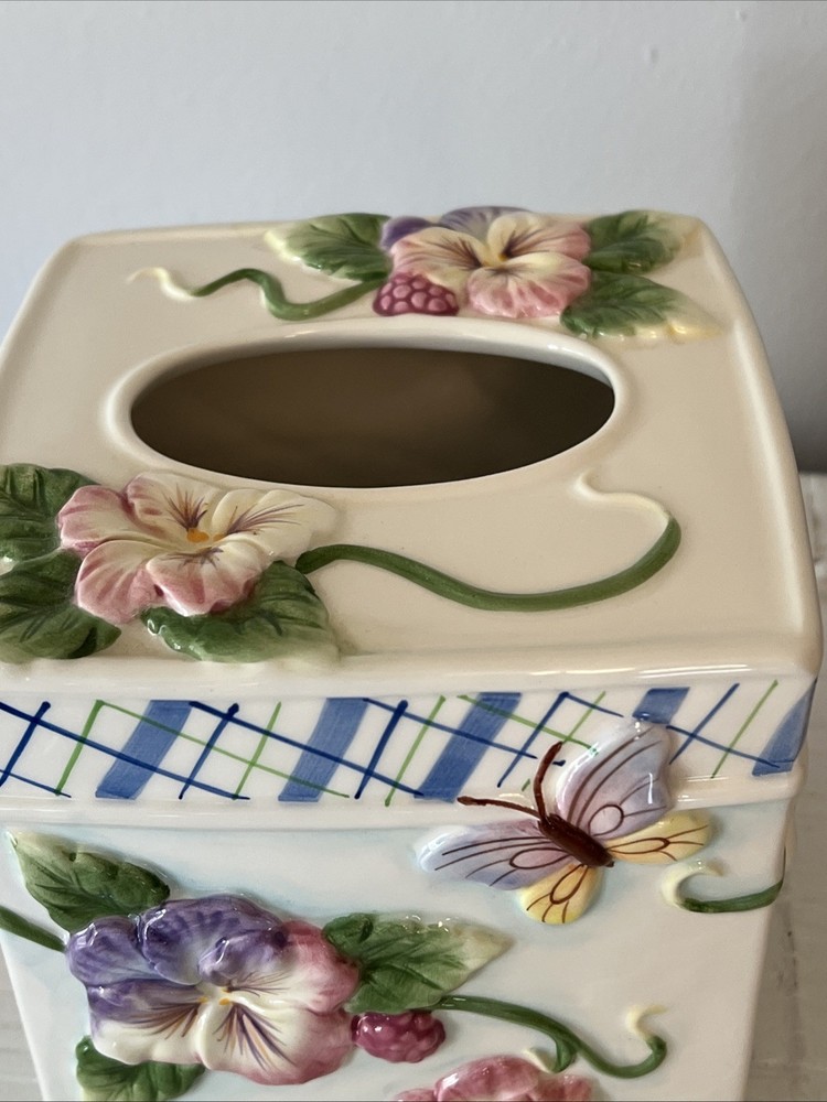 Fitz & Floyd Classics Halcyon Ceramic Tissue Box Cover Floral Handcrafted
