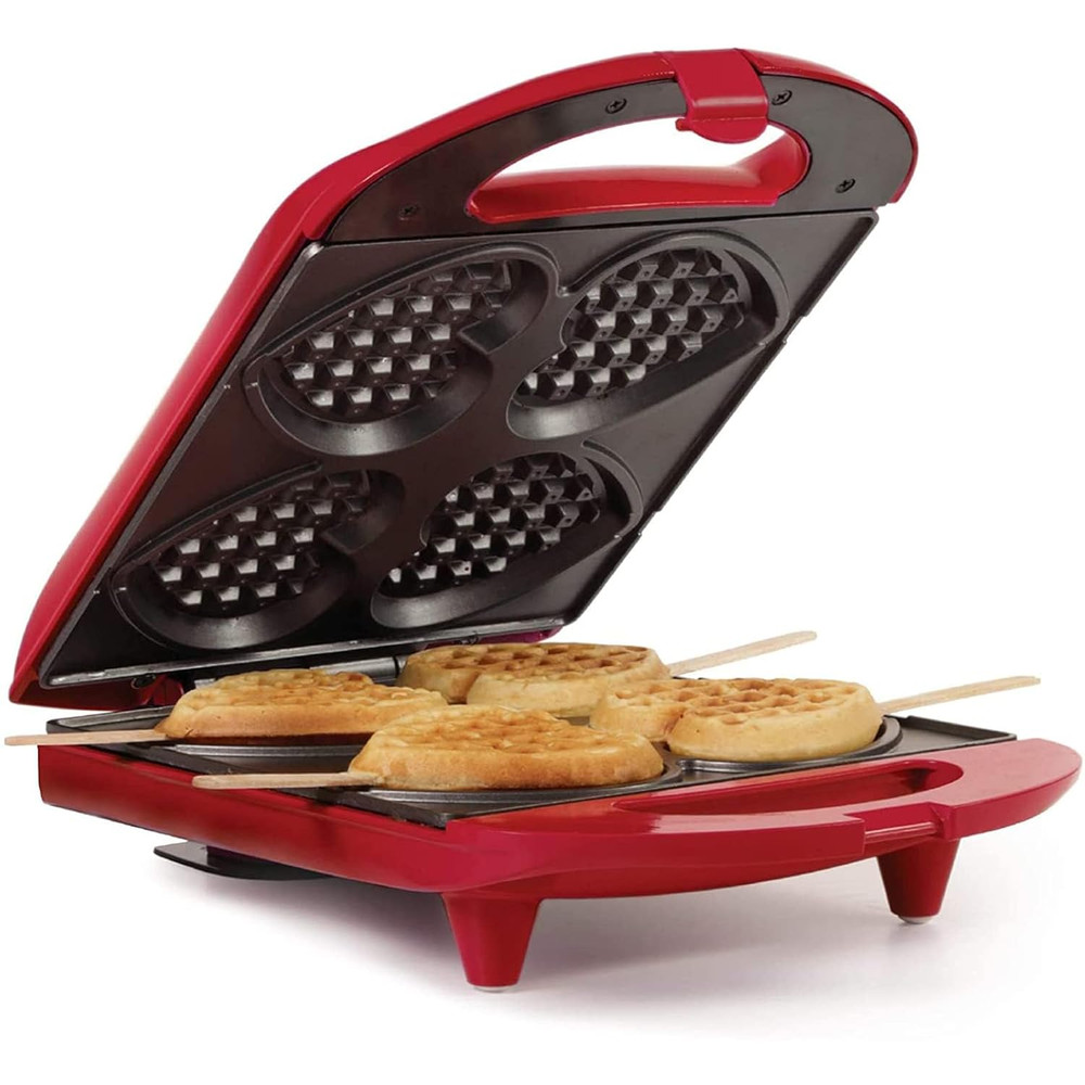- Non-Stick Heart Waffle Maker, Red - Makes 4 Heart-Shaped