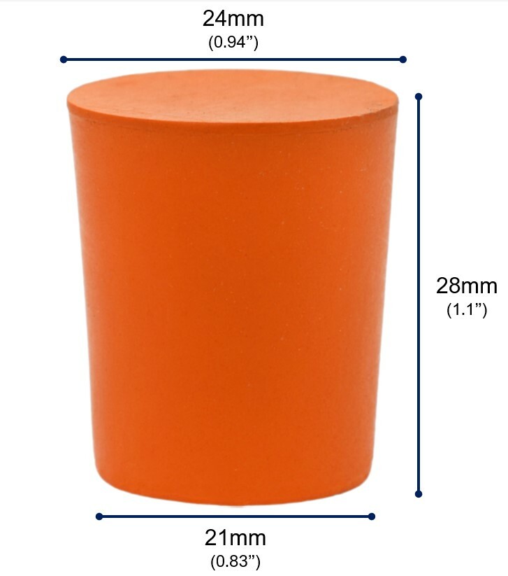 10PK Rubber Stoppers, Solid - 21mm Bottom, 24mm Top, 28mm Length - Eisco Labs