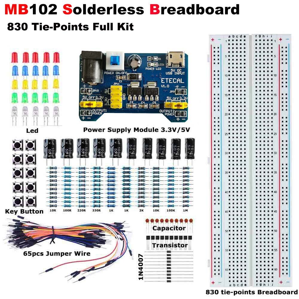 Solderless Breadboard Protoboard MB-102 830 Tie Points Test Circuit PCB DIY Kit