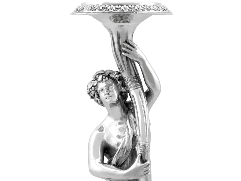 Antique Victorian Sterling Silver Figural Candlesticks (1865)