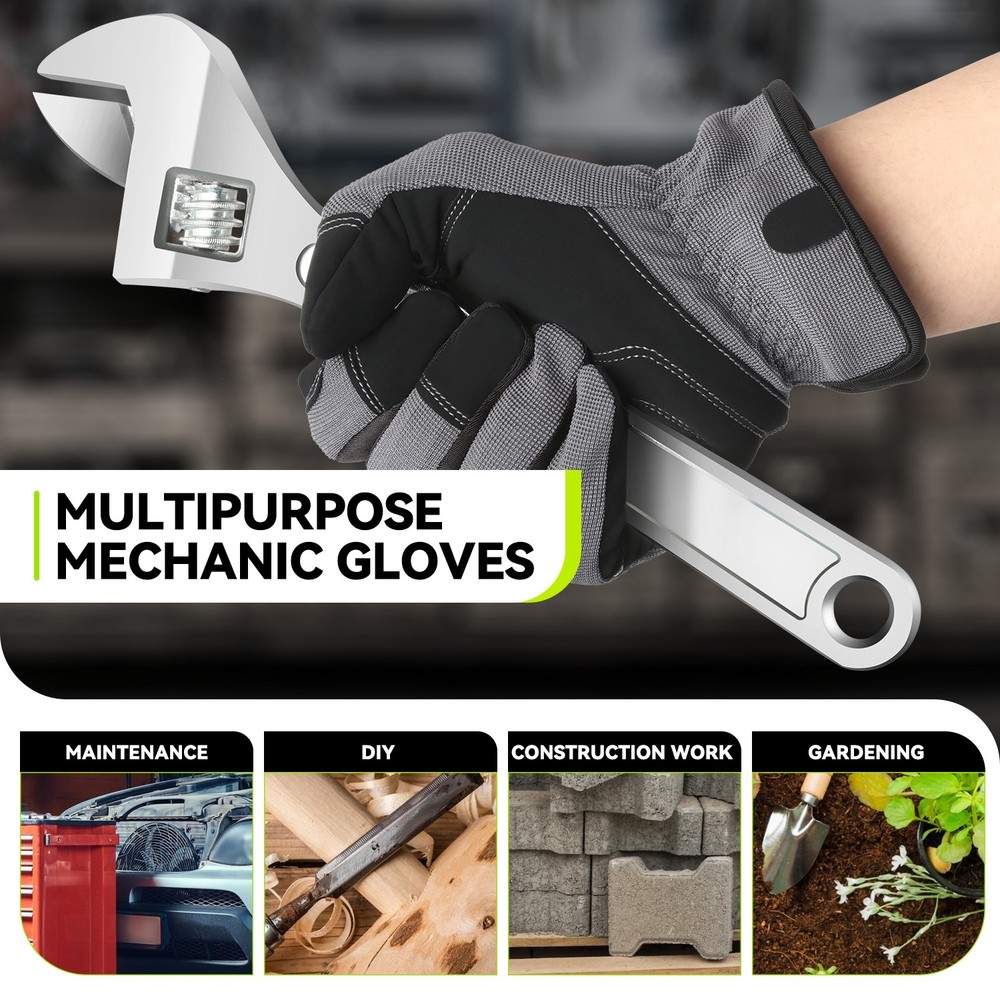 2 Pair Gray Breathable Universal Multi-Purpose Utility Mechanic Work Gloves