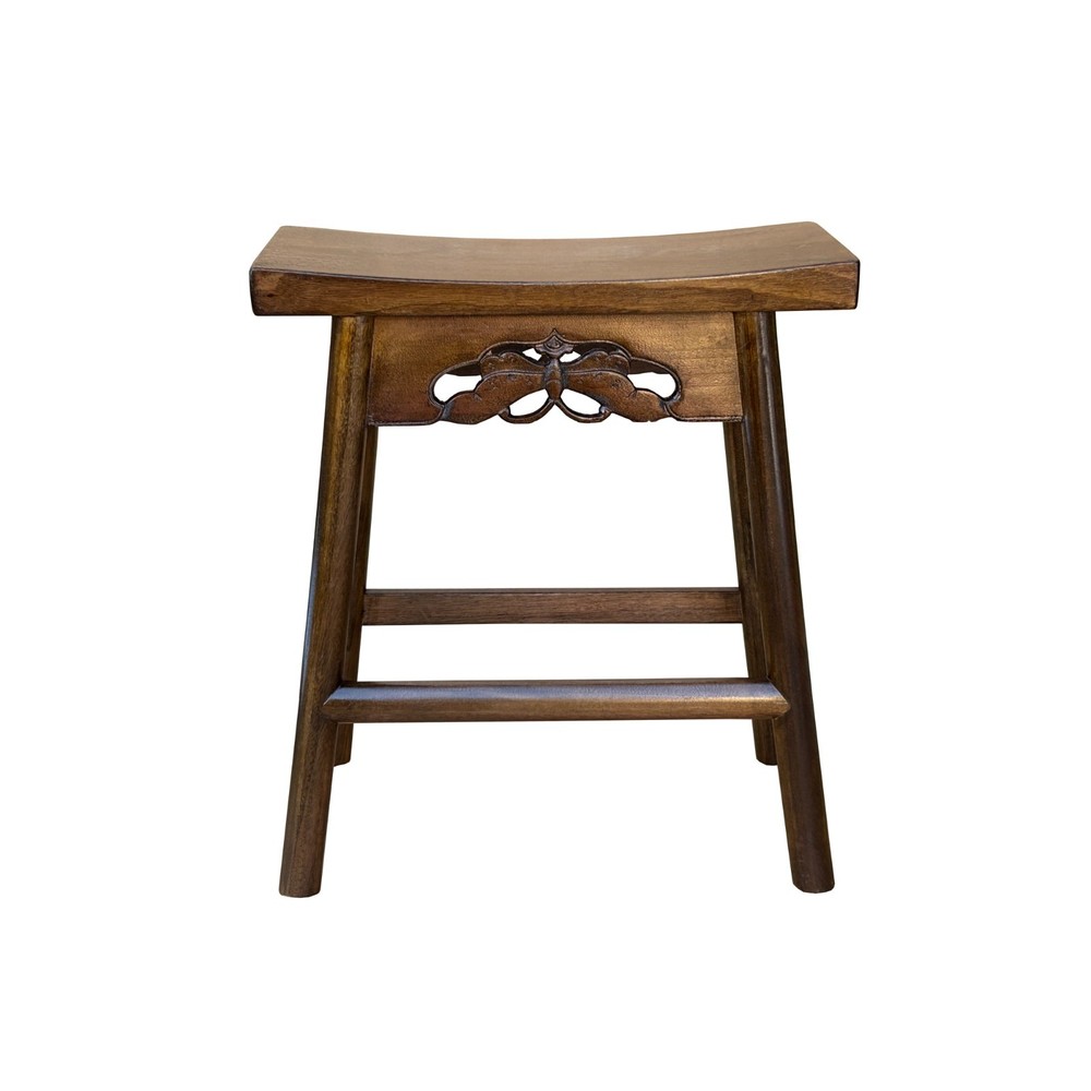 Walnut Brown Butterfly Accent Rectangle Backless Bench Side Table GB173