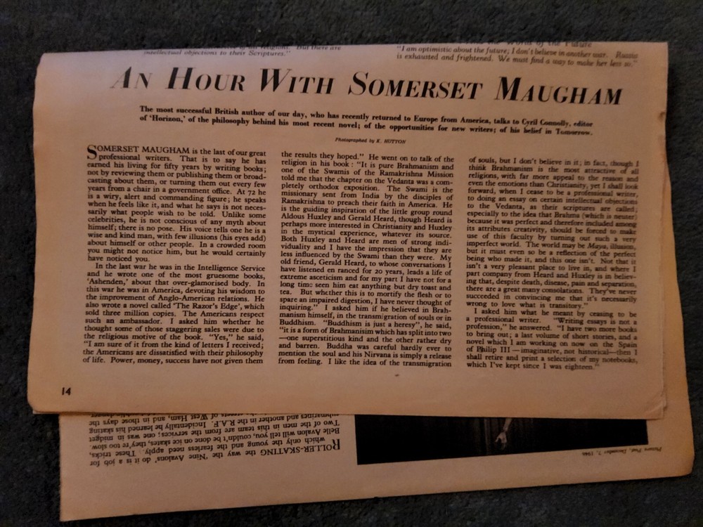 Sk99 Ephemera 1946 Article Somerset Maugham