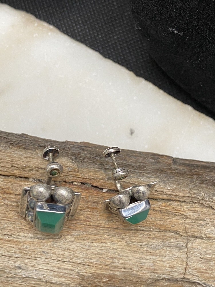 925 Mexico Silver Green Stone Earrings