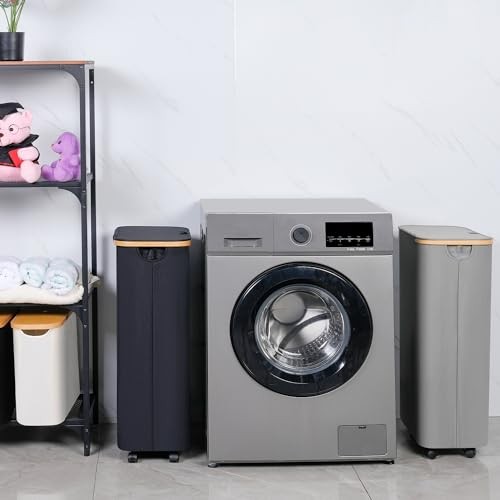 Slim Laundry Hamper with Wheels,Clothes Hamper for Laundry,Laundry 75L Black