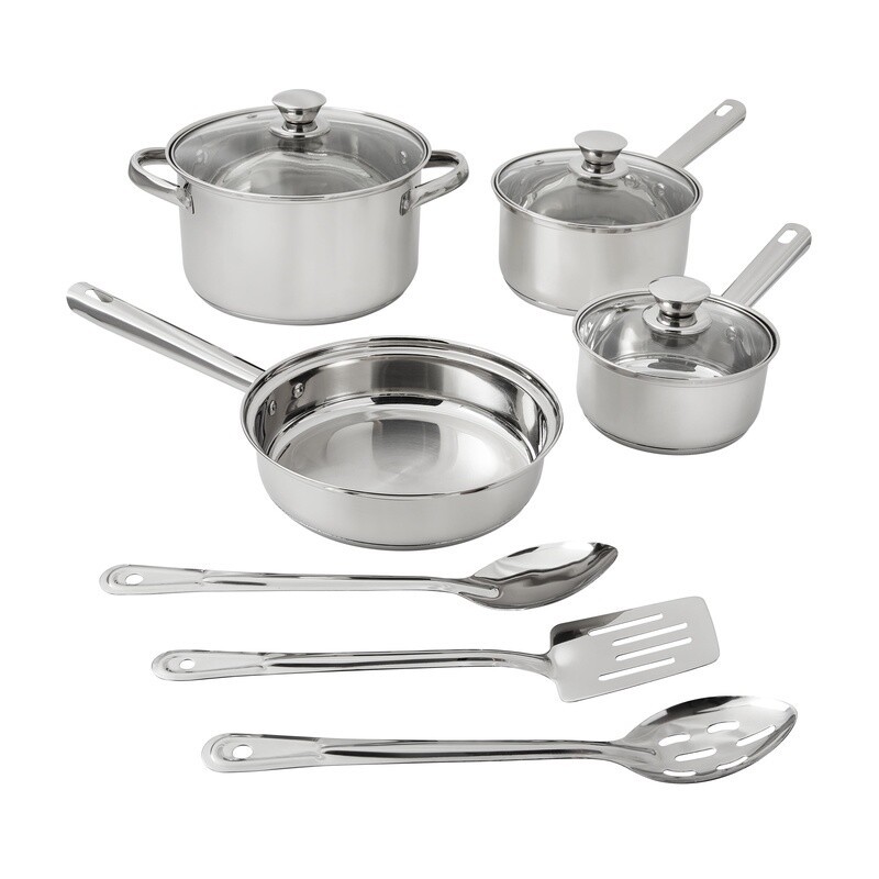 Stainless Steel 10Pc Cookware Set Induction Safe Essential Kitchen Cookware Set