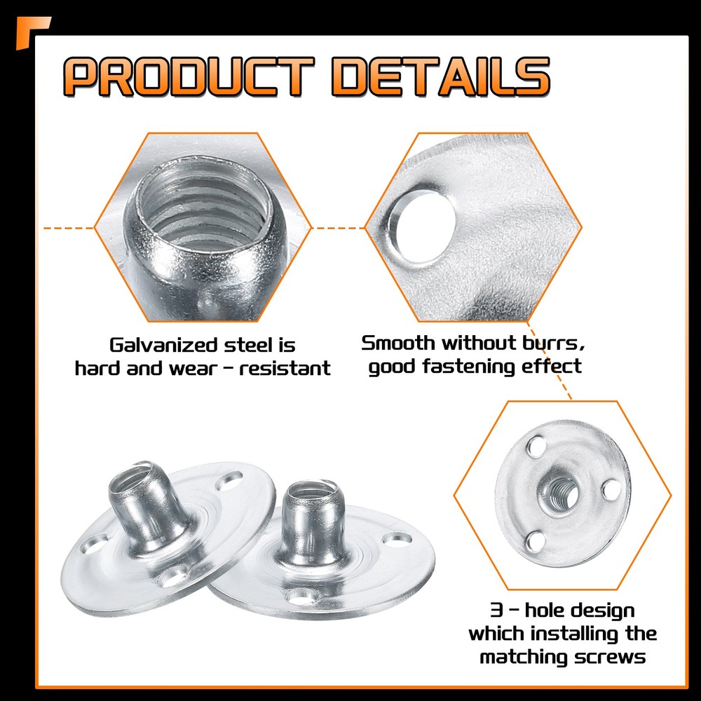 4pcs Round Nut M6 3 Hole, 11.2mm H, Silver,