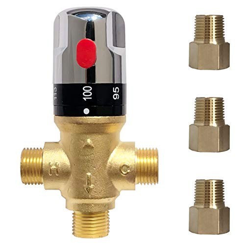 Thermostatic Mixing Valve 1/2" NPT Male, Water Temperature Control, Solid Brass