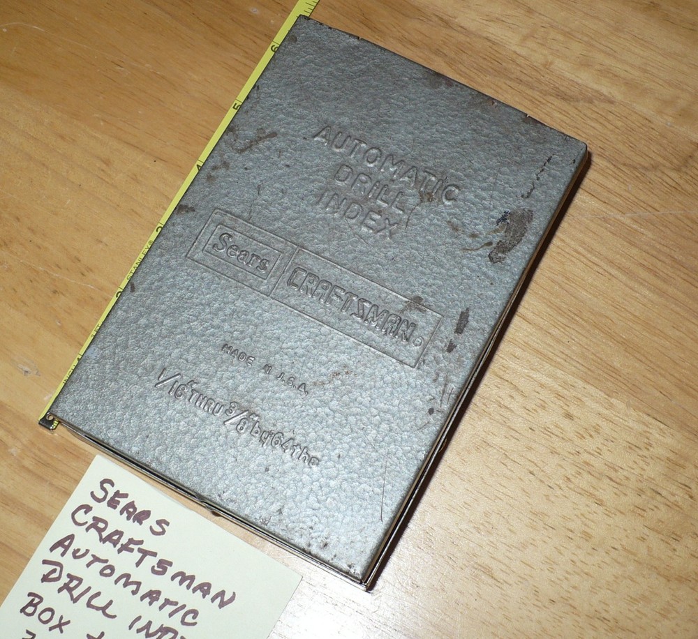 Vintage Sears Craftsman Automatic Drill Index Toolbox & 3 Drill Bits