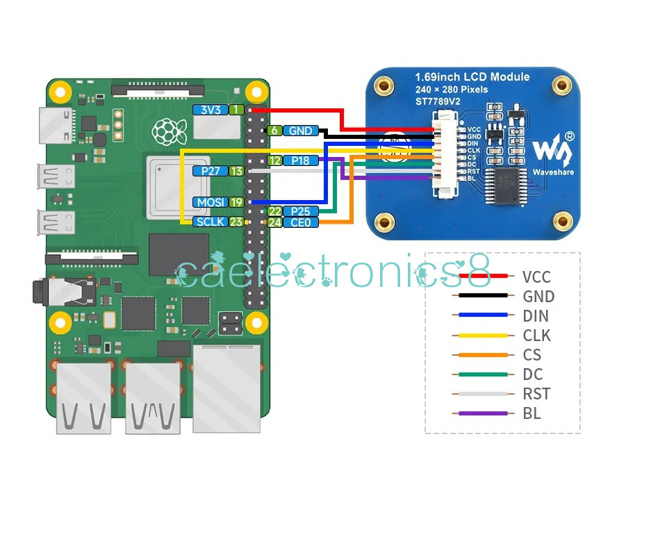 1.69 Inch LCD IPS 262K Display Module for Arduino ESP32 Raspberry Pi 4B 3B+ Zero