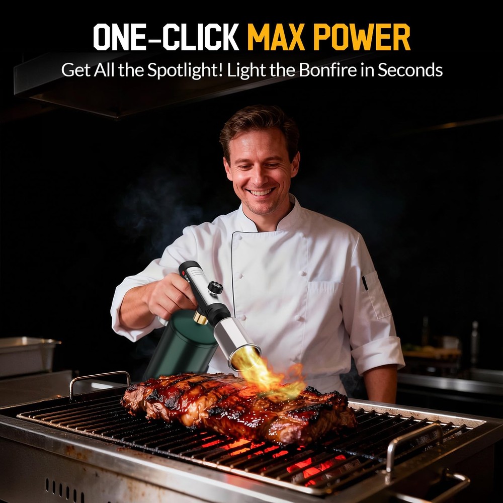 Siasky Propane Torch with One-Click Max Fire, Flame Thrower Gun Silver
