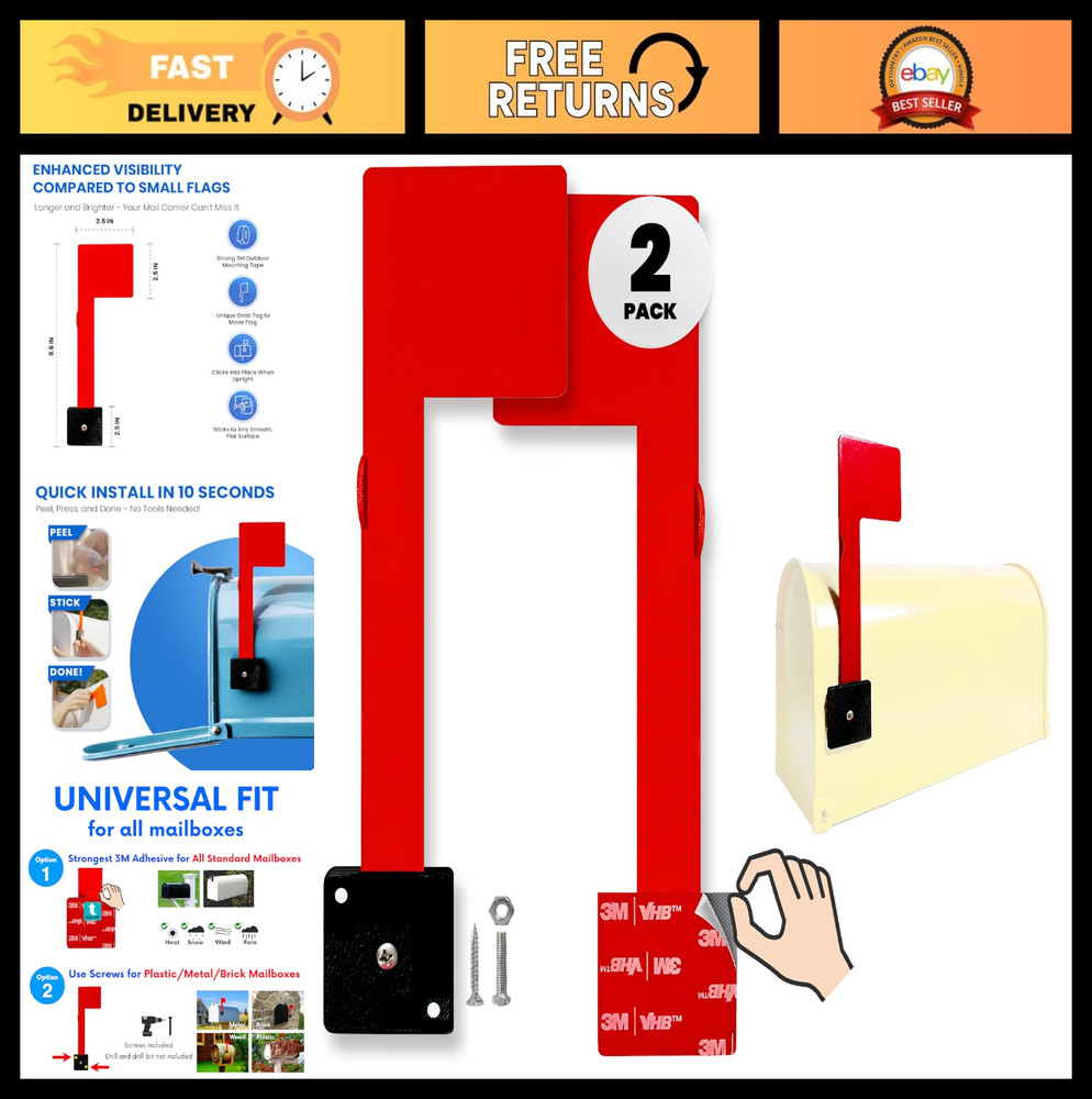 Weatherproof Mailbox Flag Replacement - 2 Pack, No Tools Needed, Strong Adhesive