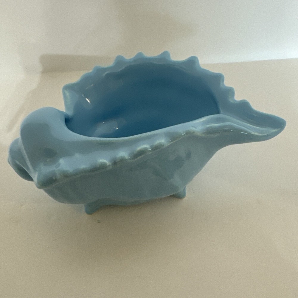 Blue Ceramic Conch Shell Planter Marked USA On Bottom 2.5” Tall