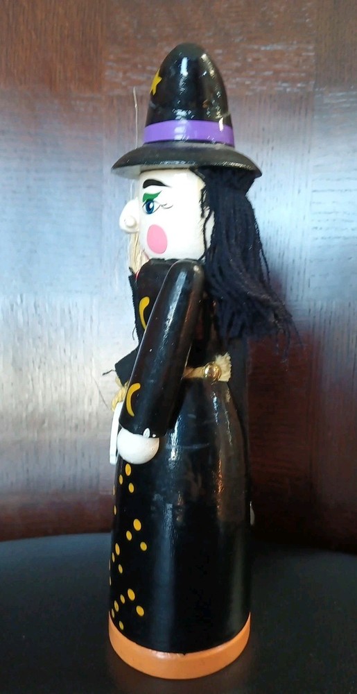 Halloween Witch Nutcracker Wood 10.25" Tall - Hand Made