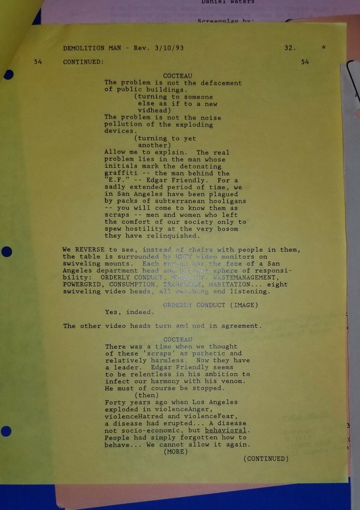 DEMOLITION MAN 1993 original script revisions SYLVESTER STALLONE SNIPES BULLOCK