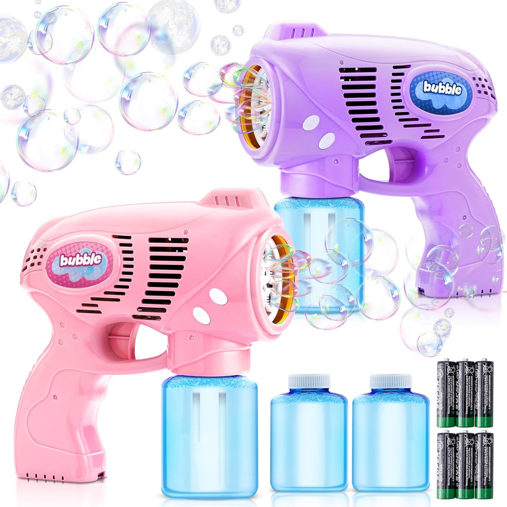 2 Bubble Guns with 2 Bottles Refill Solution, Bubble Machine Gun for Kids, Toddl