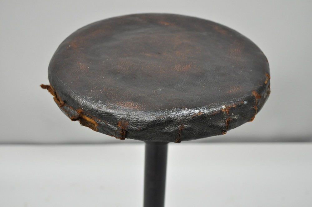 Articulating Industrial Modern Brown Leather Adjustable Work Stool by Peerless