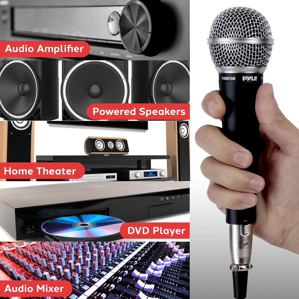 Professional Dynamic Microphone - 2-Pack Unidirectional Handheld Mic with Built-