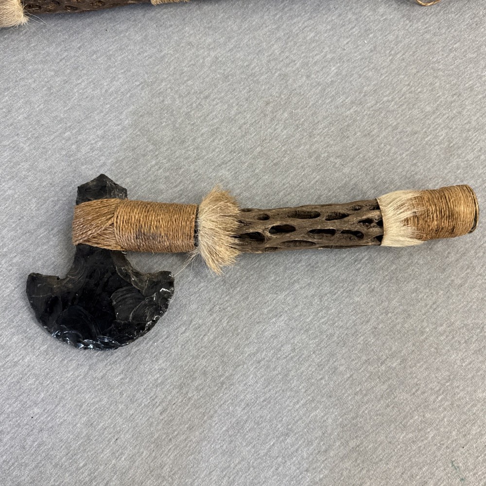 Handcrafted Obsidian, knapped Axe & Spear Viking