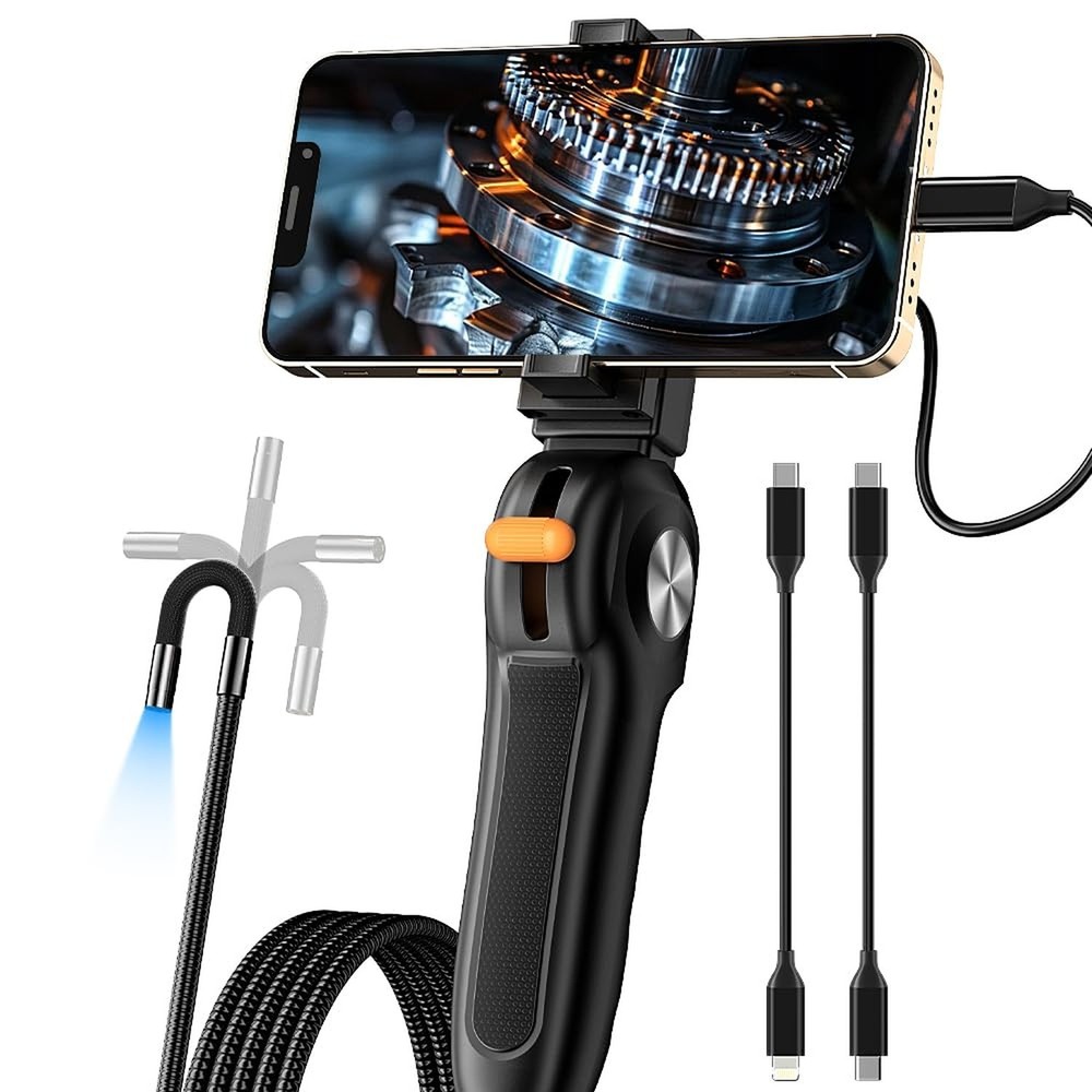 Two-Way Articulating Borescope with Light for iPhone and Andriod Users, Inspe...