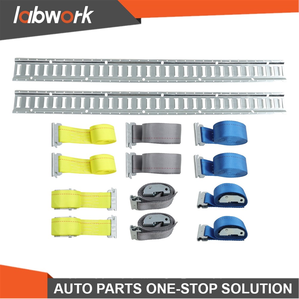 Labwork E Track Tie-Down Rail Kit 2× 5' E Track Rails 12’ 16’ 20’ Ratchet Straps