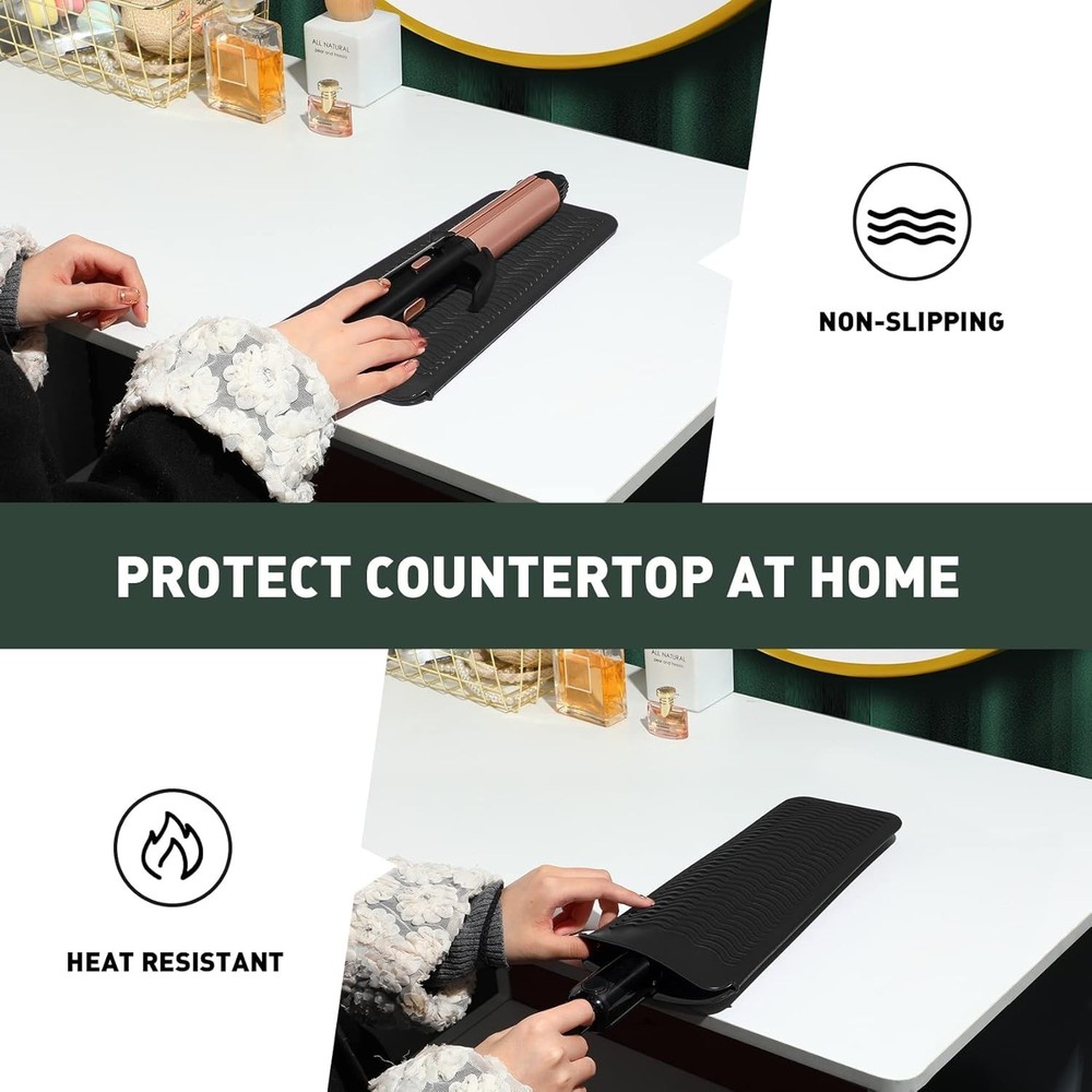 Compact Black Silicone Mat Pouch for Styling Tools – Protect Your Surfaces