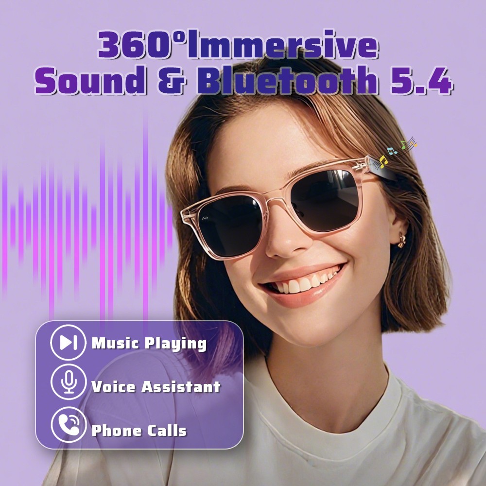 AI-powered smart glasses with wireless Bluetooth music support and UV protection