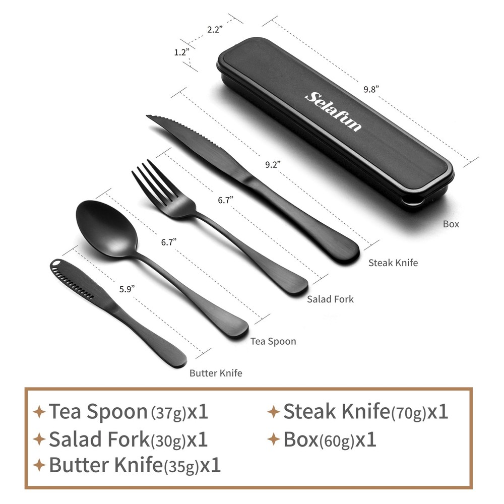 5-Piece Travel Silverware Utensil Set with Case Portable Flatware for Work