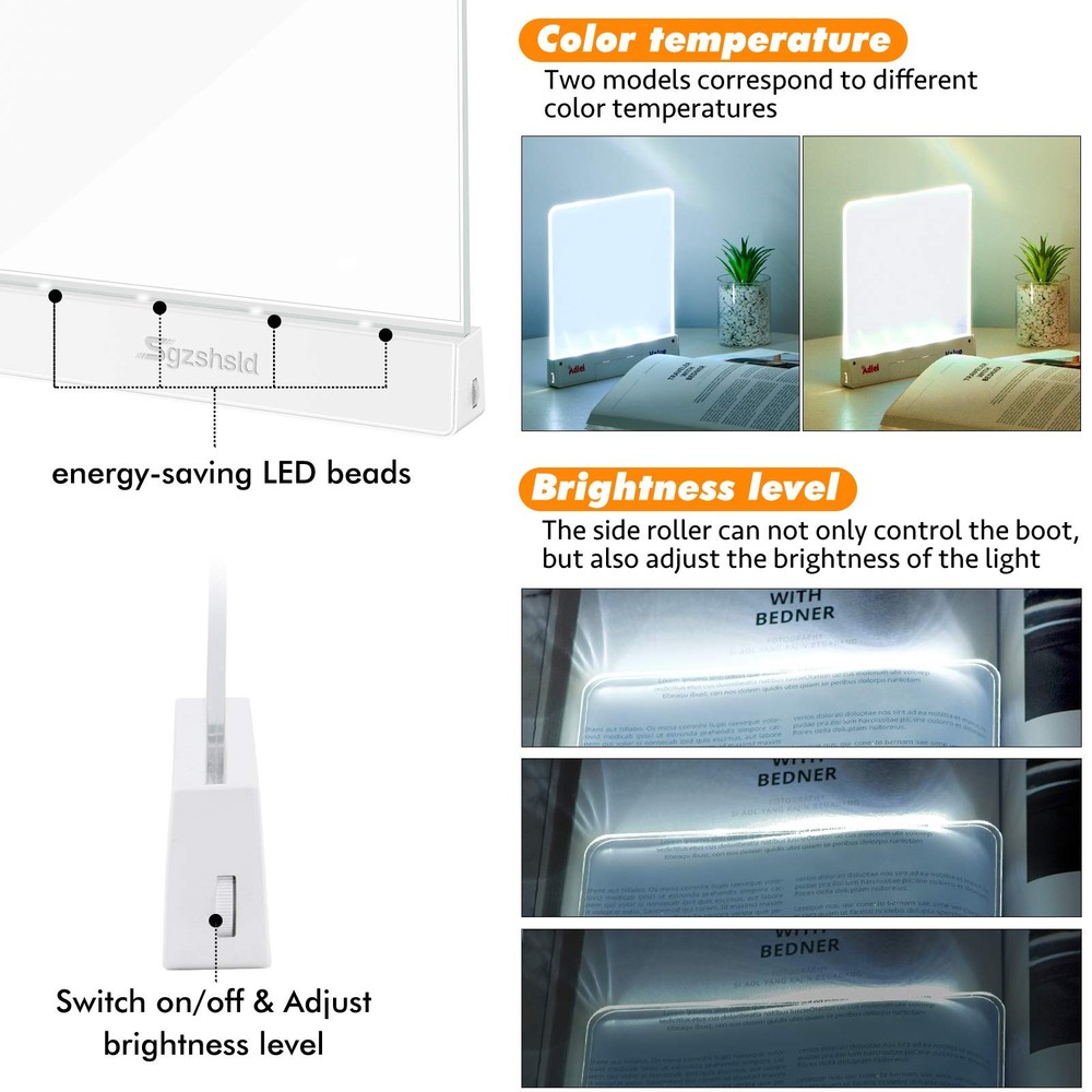 Book Light,Battery Powered Flat Plate led Book lamp,Brightness Adjustable,2 C...