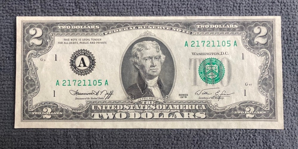 1976 $2 Two Dollar Bill - VERY RARE DOUBLE ALIGNMENT AND MISCUT ERROR