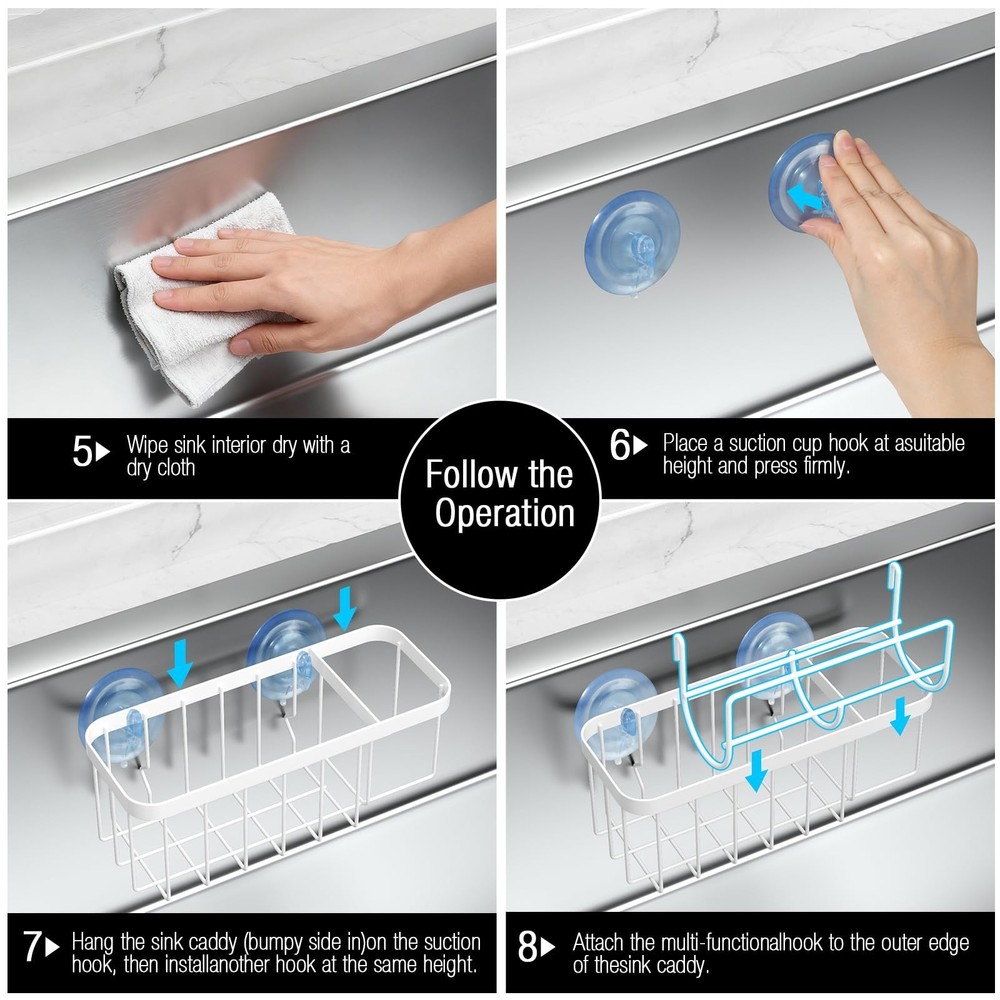 Kitchen Sink Caddy Organizer with Sponge Holder & Multifunctional Hooks - Dua...