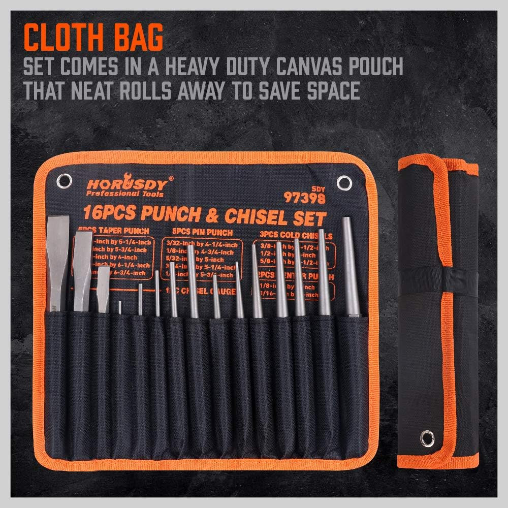 Punch And Chisel Set 16Pc Taper Punch Pin Punch Cold Chisels Center Tools