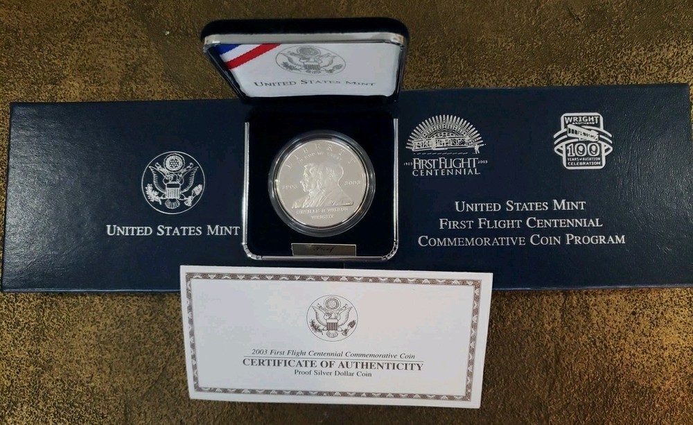 2003 P First Flight Centennial Commemorative Proof Silver Dollar Coin OGP COA