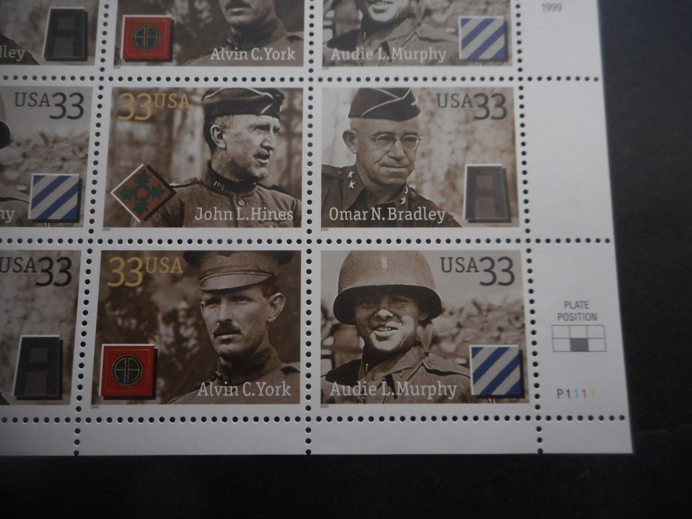 Scott 3393-96, 33 cent, Distinquished Soldiers,, Sheet