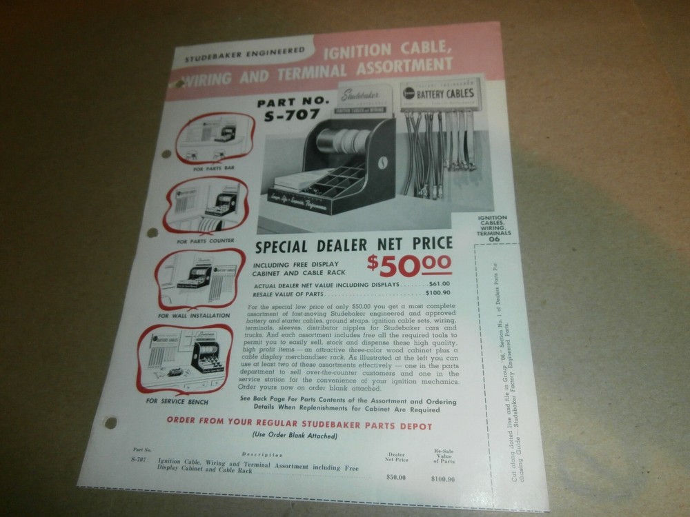 1951 Studebaker Dealer Pamphlet Brochure Order Form Cable  & Terminal Assortment