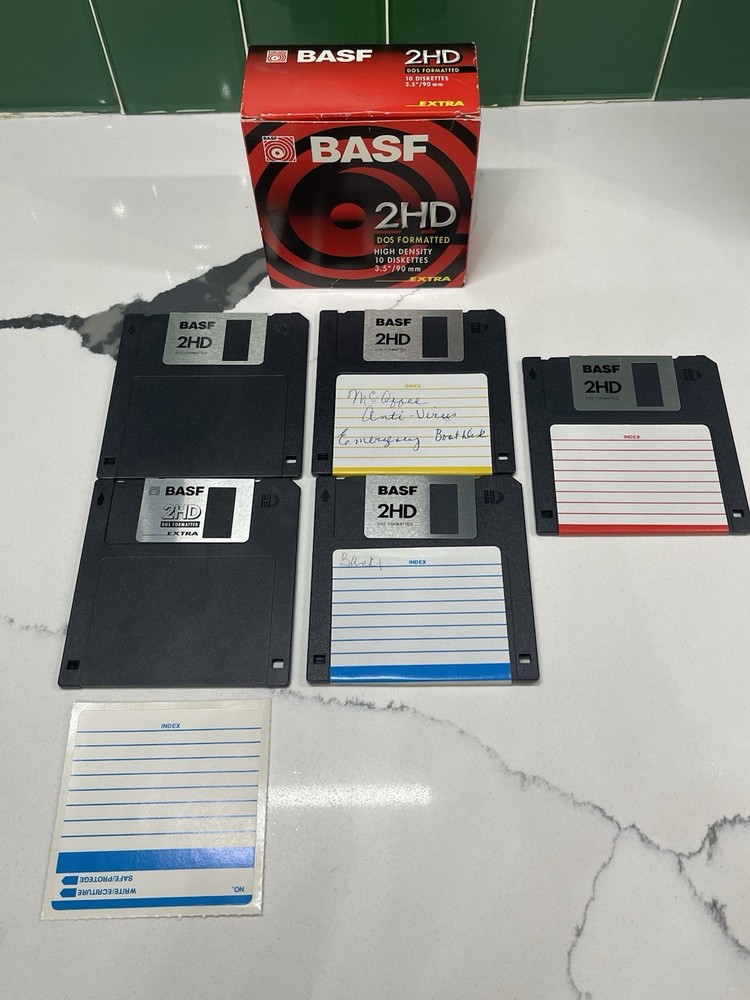 Vintage 3.5" Diskettes BASF OPEN BOX 5ct 2HD **READ DESCRIPTION**