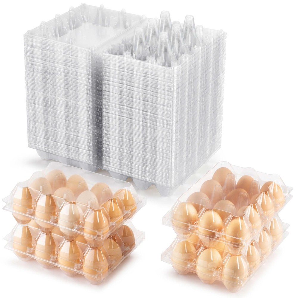 100 Pack Egg Cartons Bulk, Clear Plastic 12-Egg Cartons (3×4), Stackable Egg