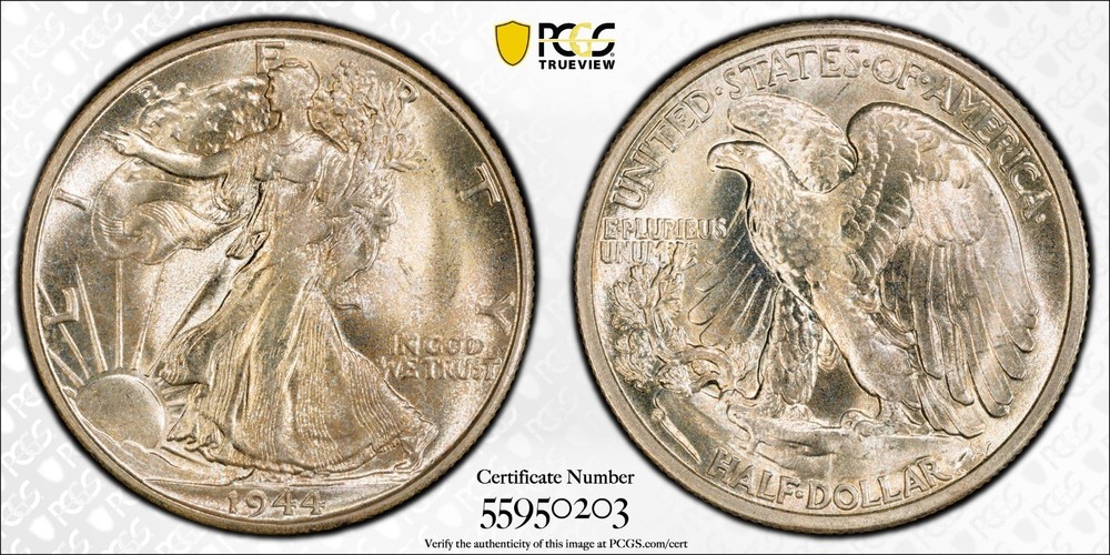 1944-S Walking Liberty Silver Half Dollar - PCGS MS 66 - Gold Shield