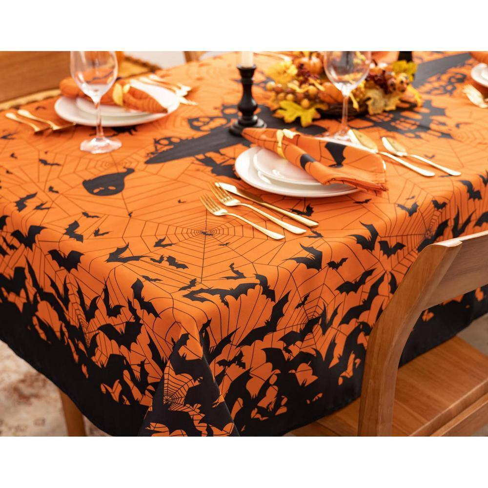 60 In. X 84 In. Rectangular Halloween Silhouettes Tabletop for Dinner Parties an