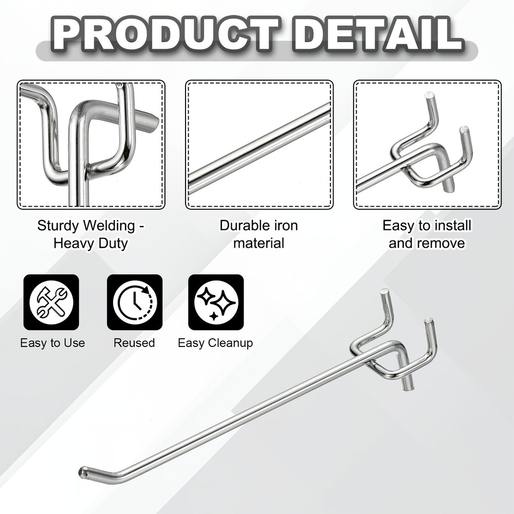 20 Pcs Pegboard Hooks, 5.9" Peg Board Hooks Kit, Silver Tone (1.2mm)