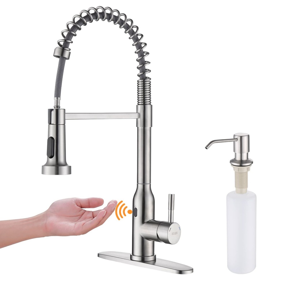 Touchless Kitchen Faucet,Smart Motion Sensor Hands Free Single Handle Spring ...
